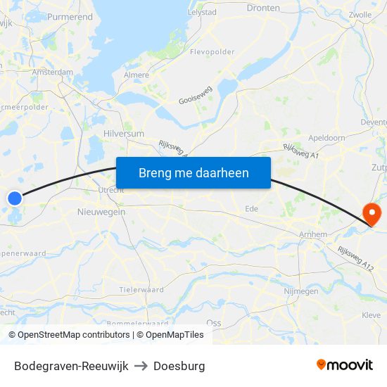 Bodegraven-Reeuwijk to Doesburg map