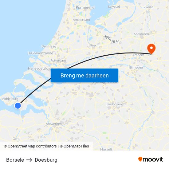 Borsele to Doesburg map