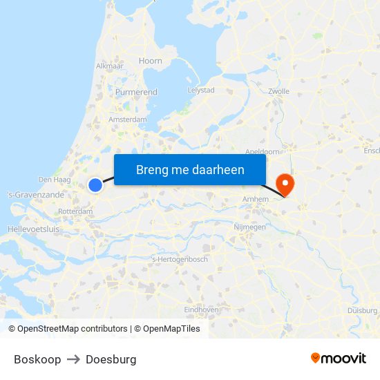 Boskoop to Doesburg map