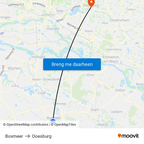 Boxmeer to Doesburg map