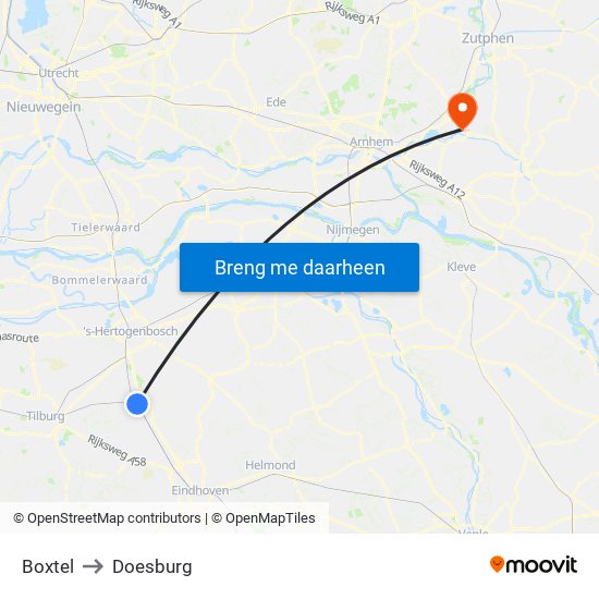 Boxtel to Doesburg map