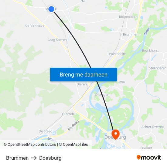 Brummen to Doesburg map