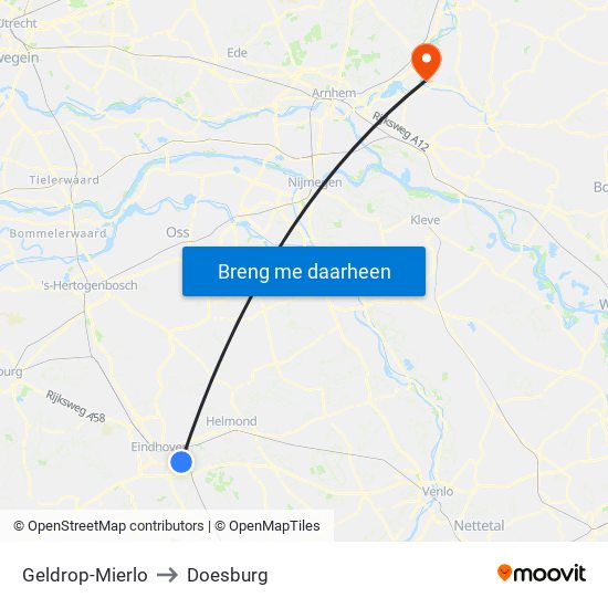 Geldrop-Mierlo to Doesburg map