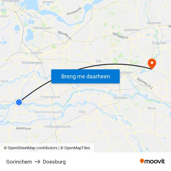 Gorinchem to Doesburg map