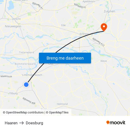 Haaren to Doesburg map