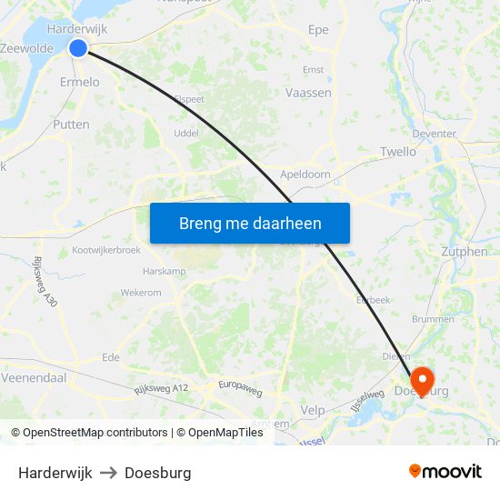 Harderwijk to Doesburg map