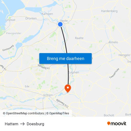 Hattem to Doesburg map