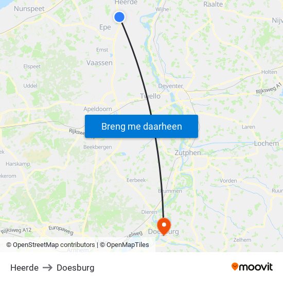 Heerde to Doesburg map