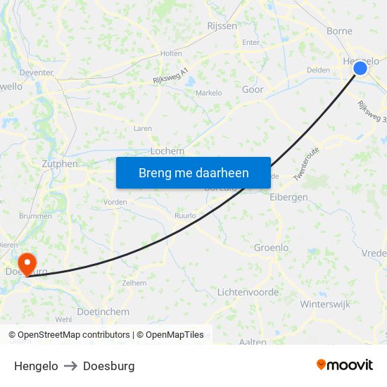 Hengelo to Doesburg map