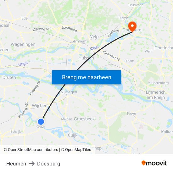 Heumen to Doesburg map