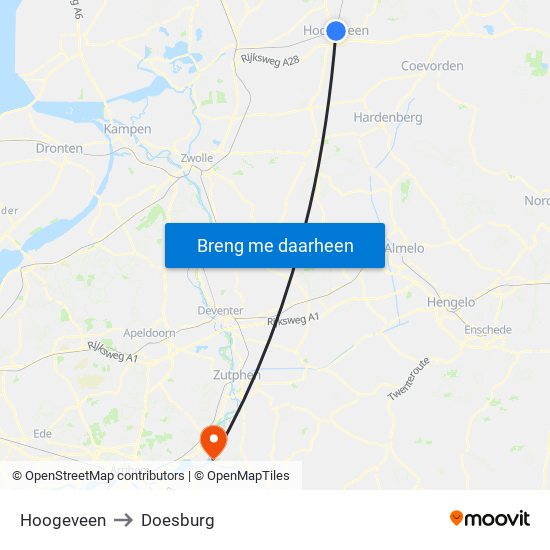 Hoogeveen to Doesburg map