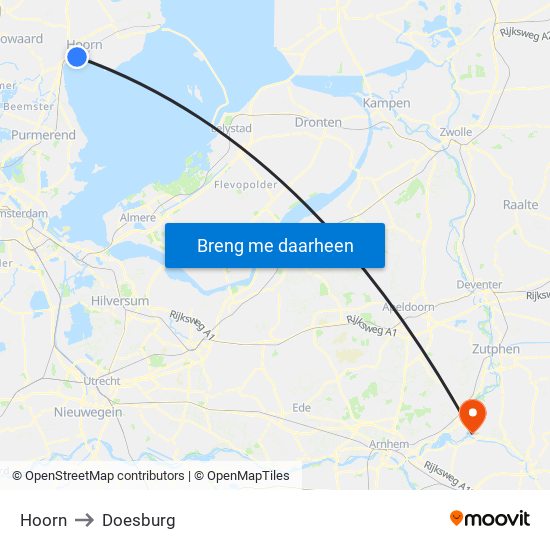 Hoorn to Doesburg map