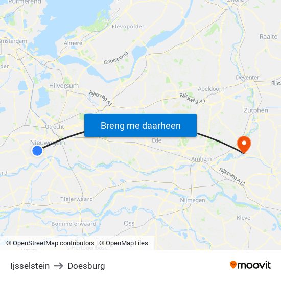 Ijsselstein to Doesburg map