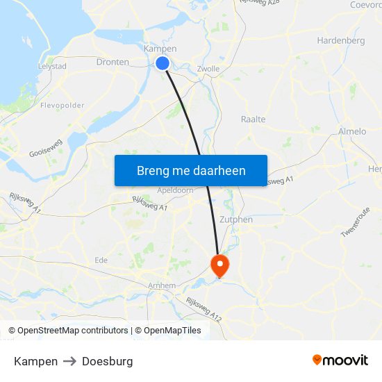 Kampen to Doesburg map