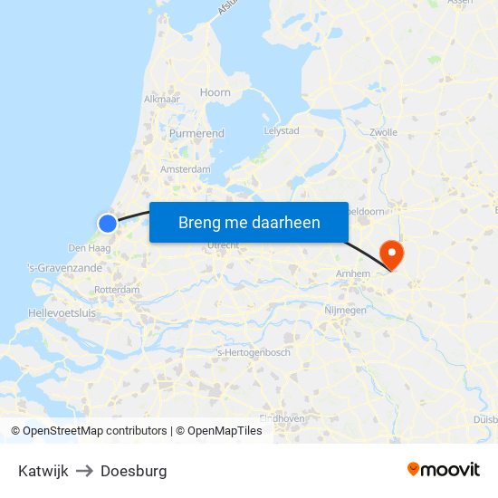 Katwijk to Doesburg map