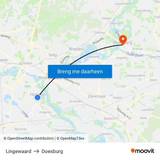 Lingewaard to Doesburg map