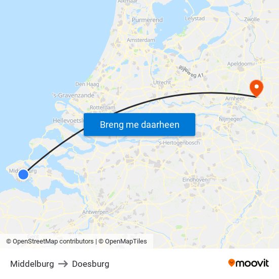 Middelburg to Doesburg map