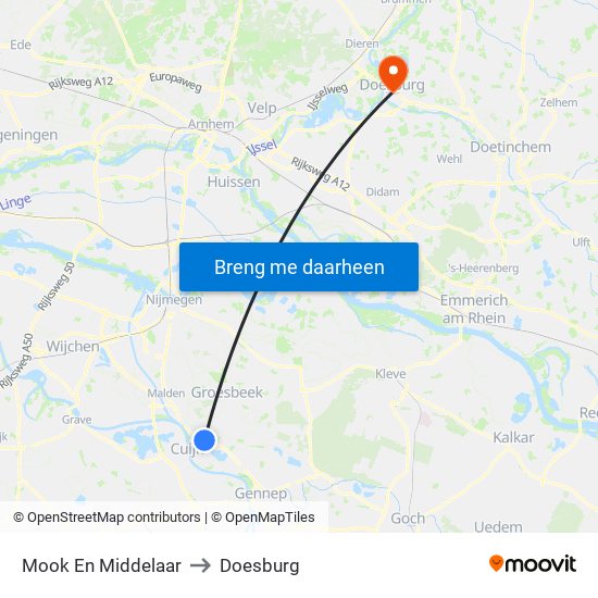 Mook En Middelaar to Doesburg map