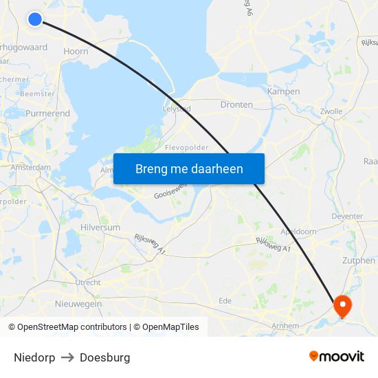 Niedorp to Doesburg map