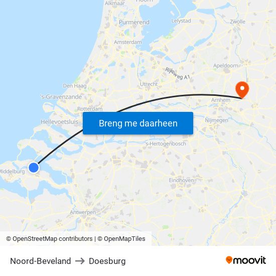 Noord-Beveland to Doesburg map