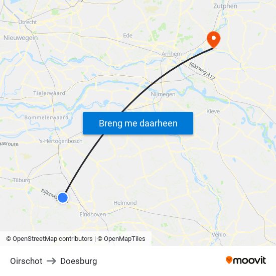 Oirschot to Doesburg map