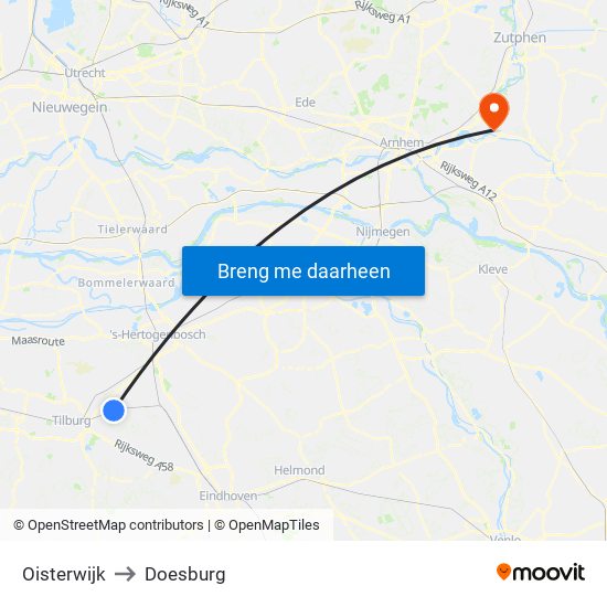 Oisterwijk to Doesburg map