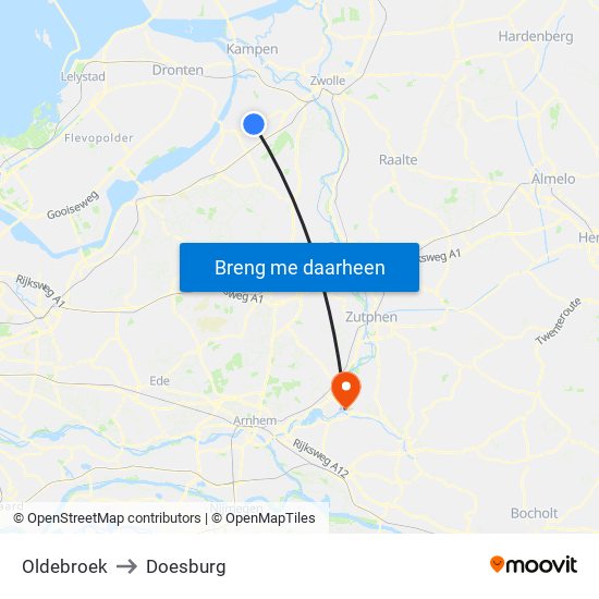 Oldebroek to Doesburg map