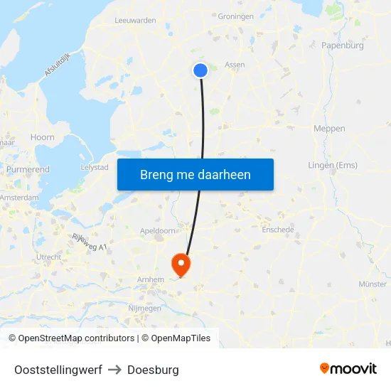 Ooststellingwerf to Doesburg map