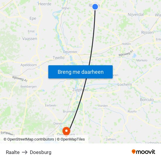 Raalte to Doesburg map