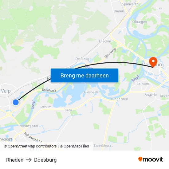 Rheden to Doesburg map