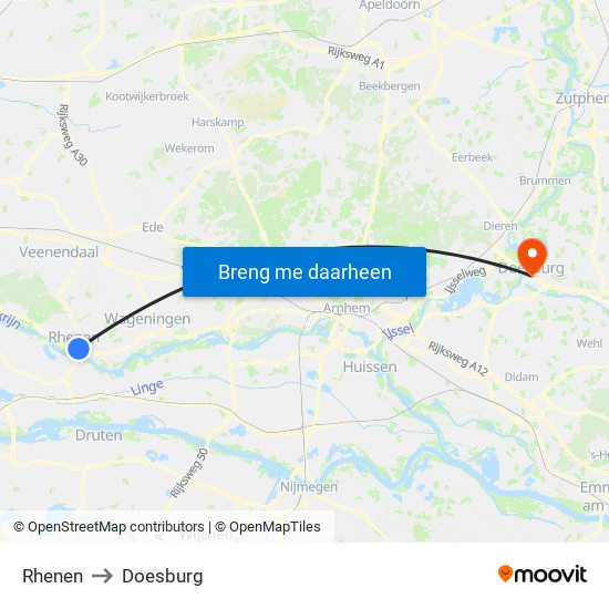 Rhenen to Doesburg map