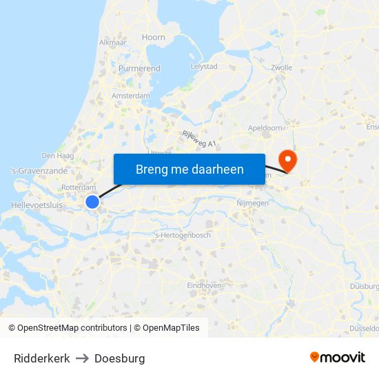 Ridderkerk to Doesburg map