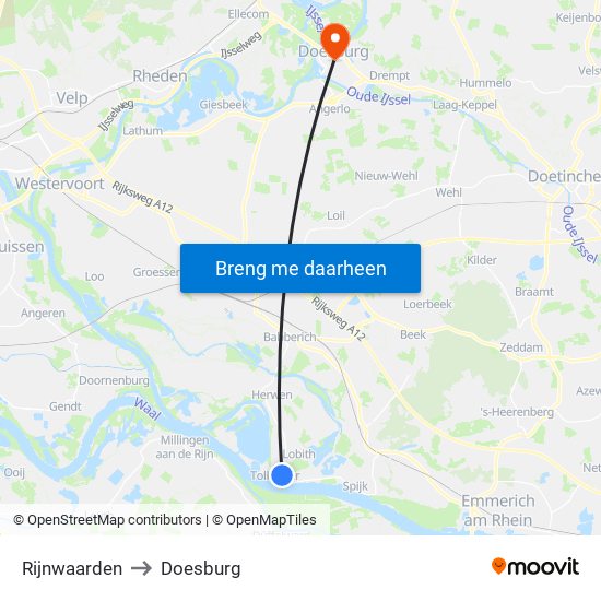 Rijnwaarden to Doesburg map