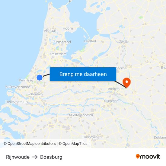 Rijnwoude to Doesburg map