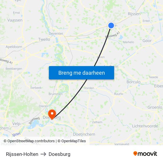 Rijssen-Holten to Doesburg map