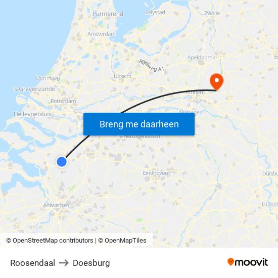 Roosendaal to Doesburg map