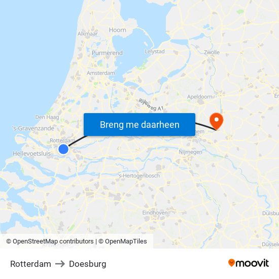 Rotterdam to Doesburg map
