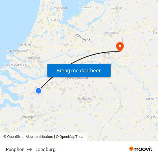 Rucphen to Doesburg map