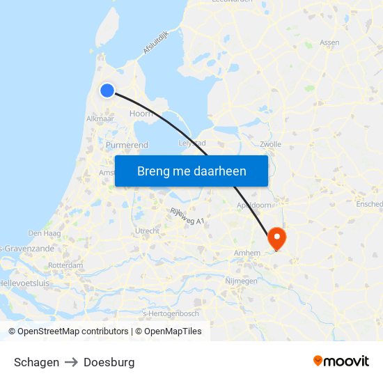 Schagen to Doesburg map