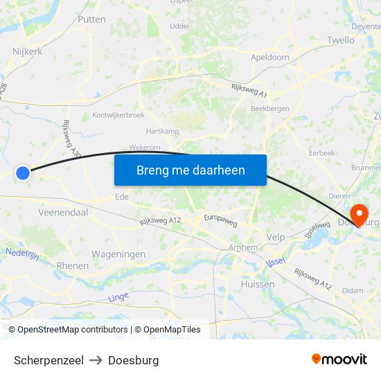 Scherpenzeel to Doesburg map