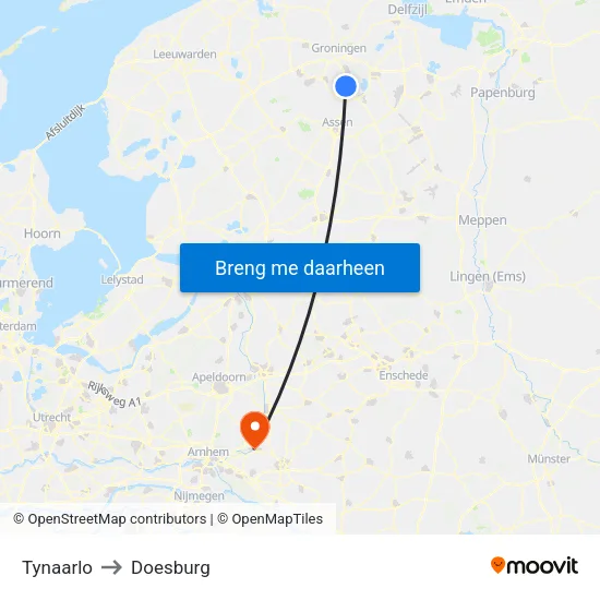 Tynaarlo to Doesburg map