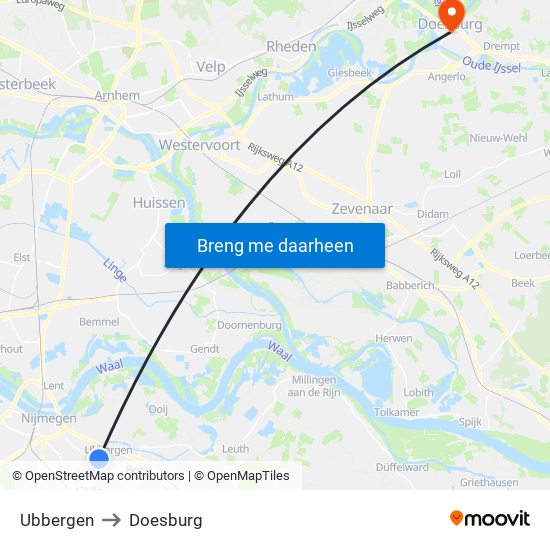 Ubbergen to Doesburg map
