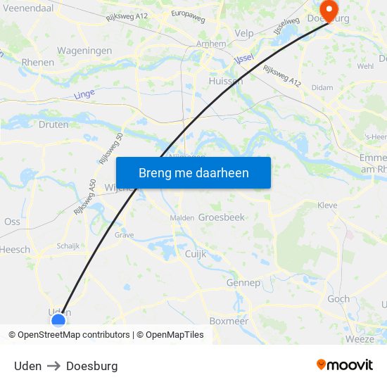 Uden to Doesburg map