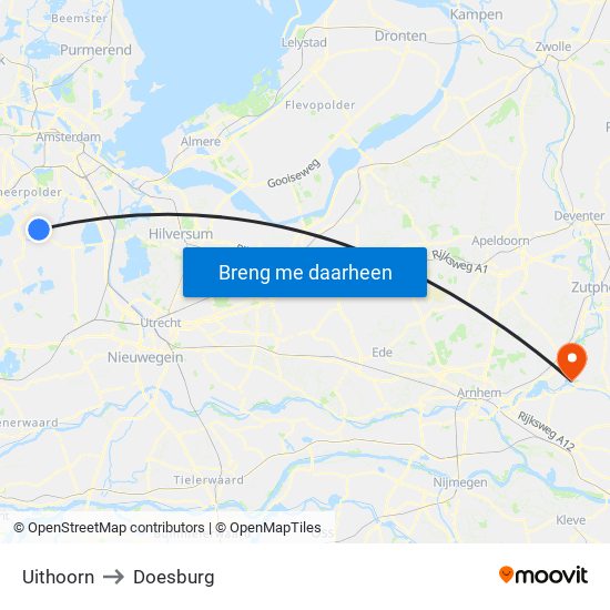 Uithoorn to Doesburg map