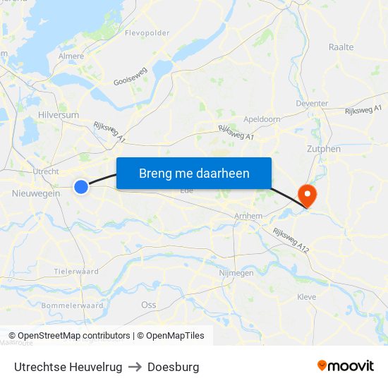 Utrechtse Heuvelrug to Doesburg map