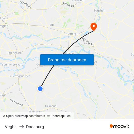 Veghel to Doesburg map