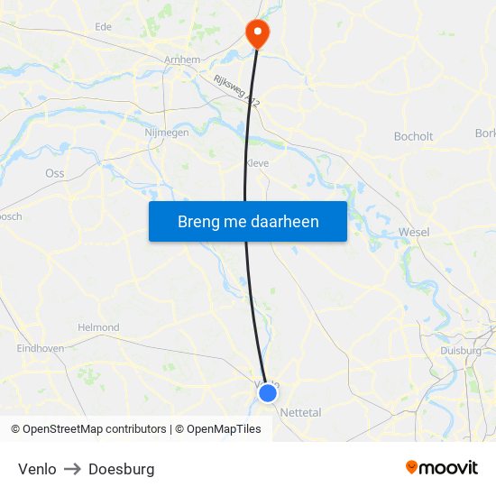 Venlo to Doesburg map