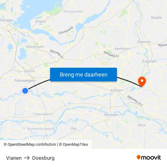 Vianen to Doesburg map