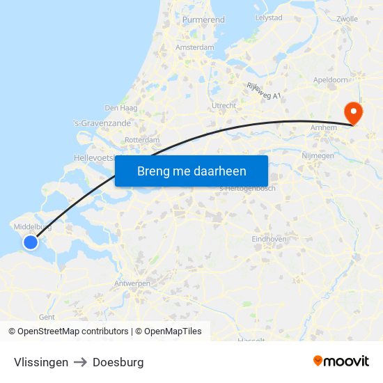 Vlissingen to Doesburg map