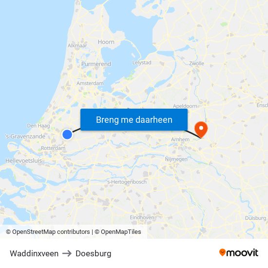 Waddinxveen to Doesburg map